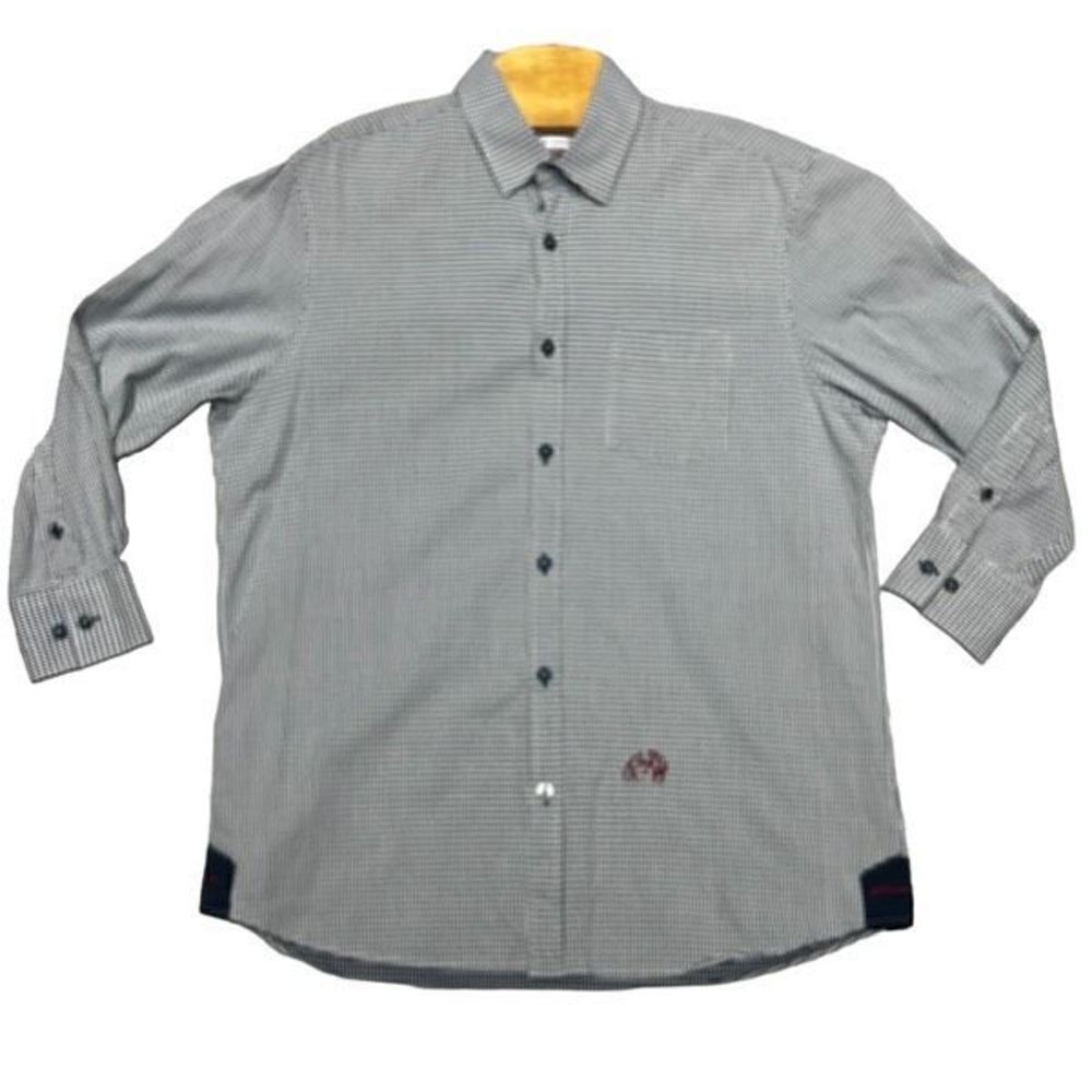 John Lennon Mens Gingham Pocket Long Sleeve Dress Shirt Black White Size Large